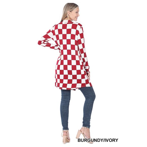 Red & Black Buffalo Print Duster with Pockets Long Thigh Length Check Print - Picture 4 of 4